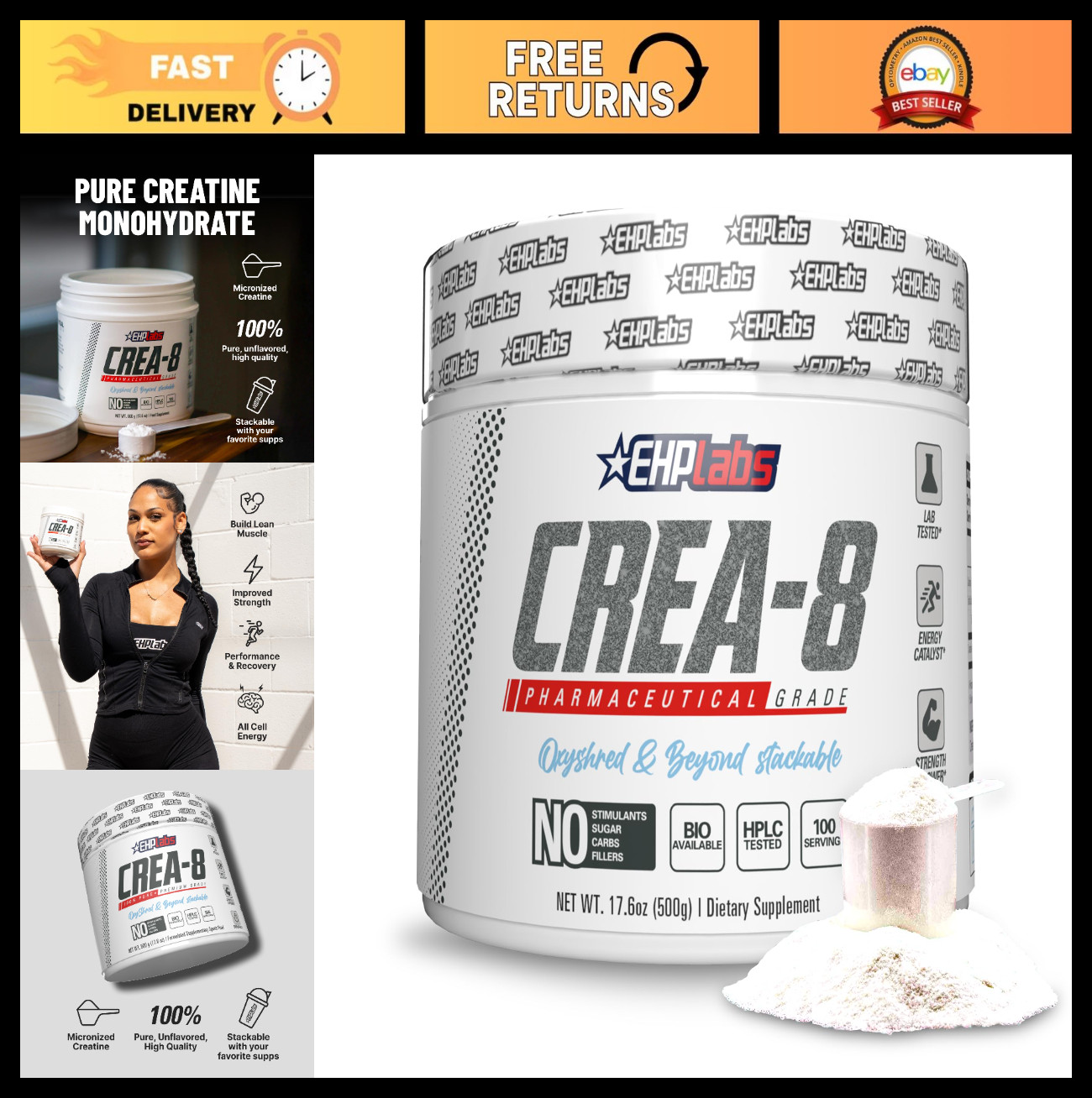 Micronized Creatine Monohydrate Powder, Unflavored, 100 Servings – Muscle Growth