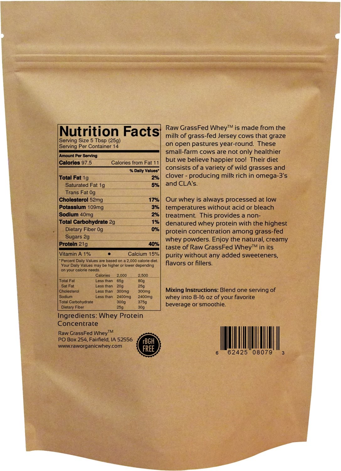 Raw Grass Fed Whey Protein Powder – Unflavored, Only 1 Ingredient 100 Pure