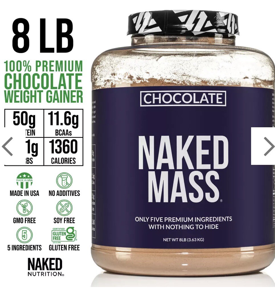Naked Nutrition CHOCOLATE WEIGHT GAINER Mass-8lb Bulk GMO And Gluten Free