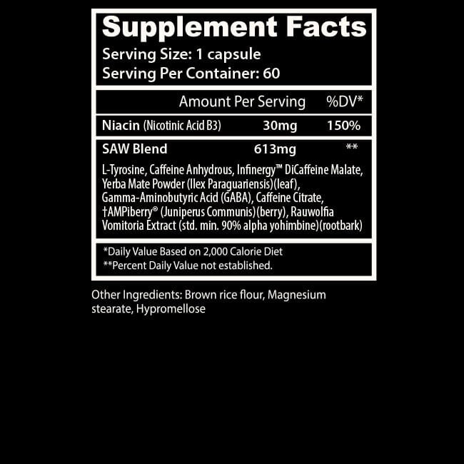INSANE LABZ SAW High Stim Fat Burner 60 Capsules Energy Focus Intense Fat Loss
