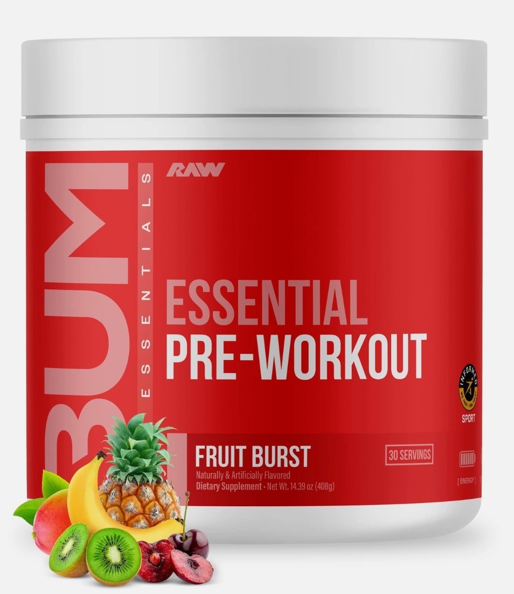 RAW NUTRITION ESSENTIAL PRE WORKOUT POWDER, Fruit Burst, 30 Servings