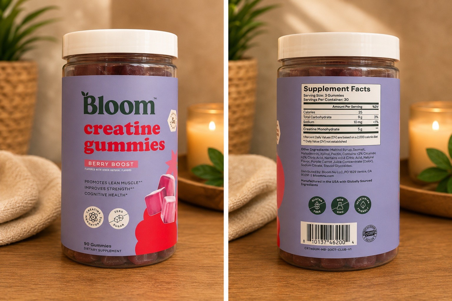 NEW Bloom Creatine Monohydrate Gummies, 5g Per Serving * 90 Count * EXP 09/2027