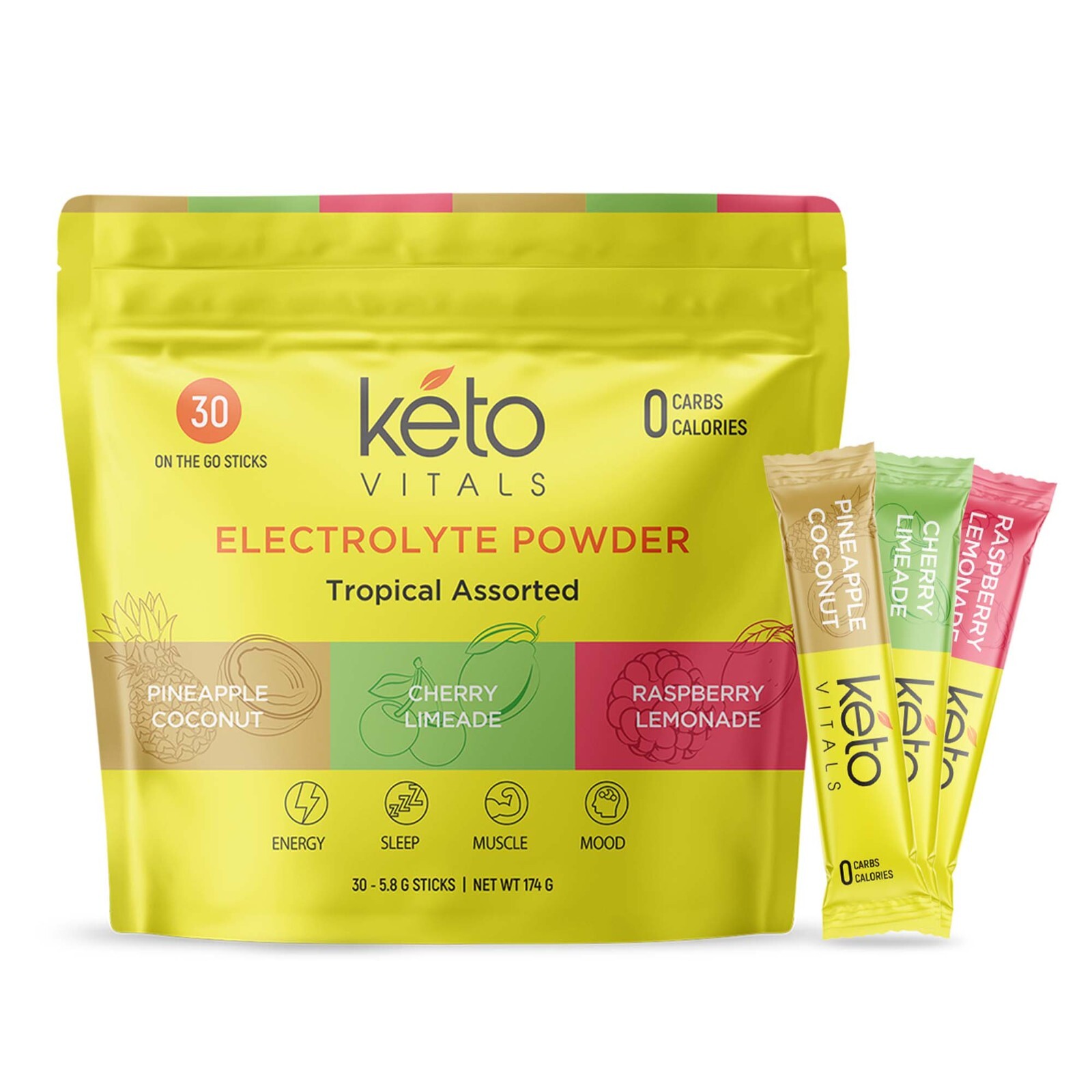 Keto Vitals Tropical Electrolyte Powder Stick Packs Tropical Assorted 30CT