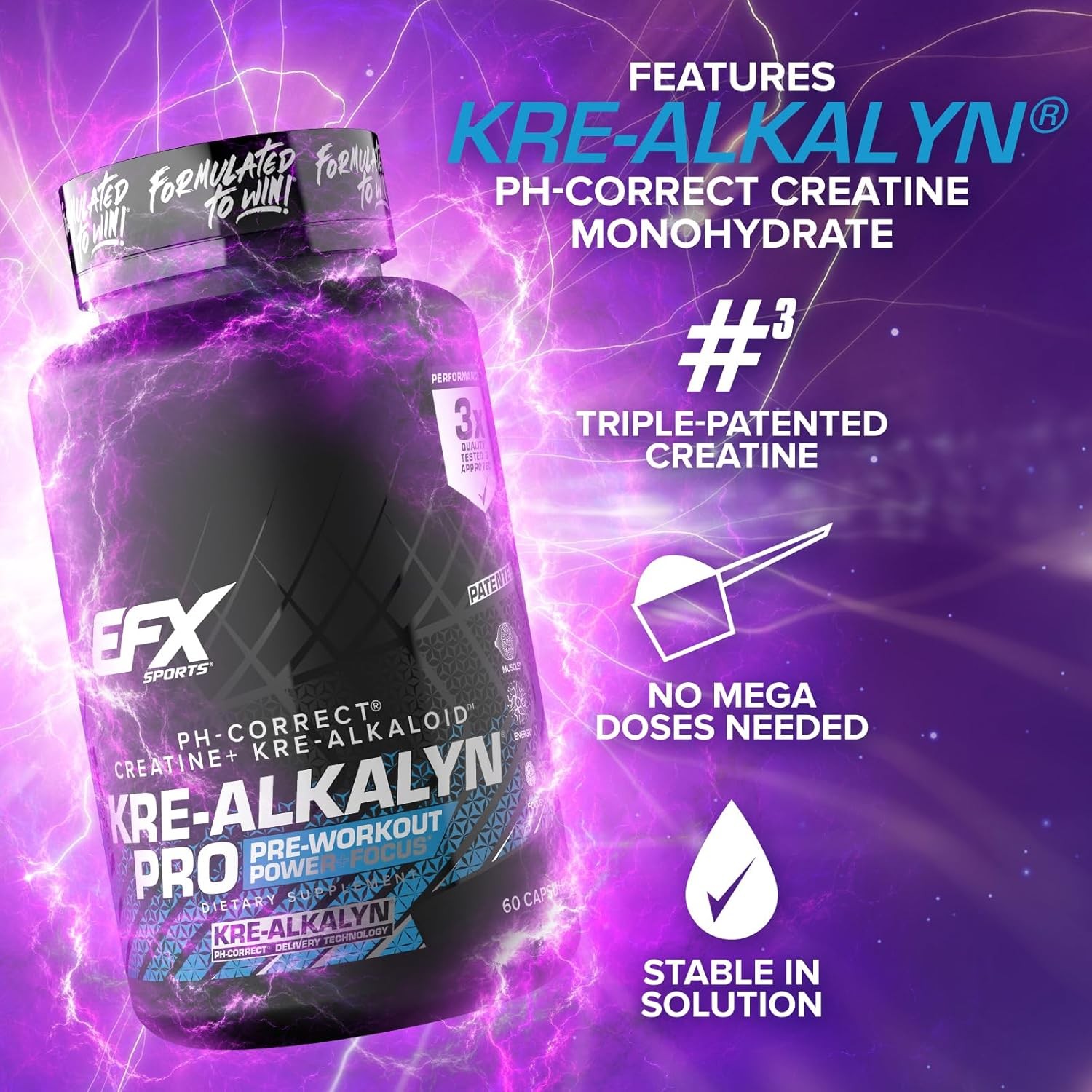 EFX Sports Kre-Alkalyn Pro | pH Correct Creatine 60 Count (Pack of 1)