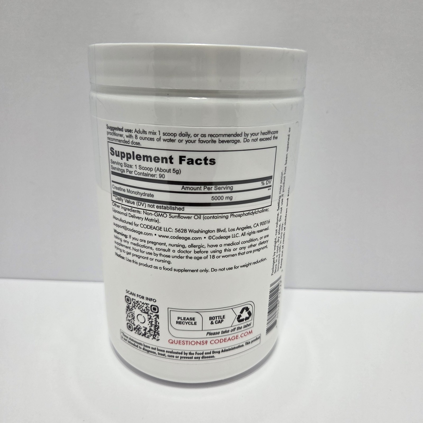 2x Codeage – Centurion – Liposomal Creatine Powder, Unflavored, 1 lb (455 g)