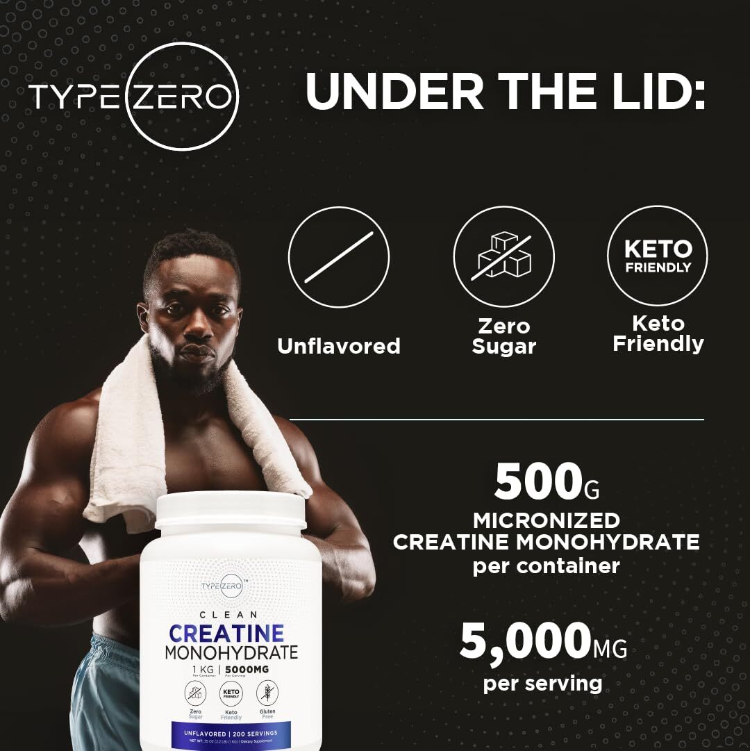 Type Zero Creatine Monohydrate Unflavored 1 KG 5000mg 5g Per Serving Microniz…