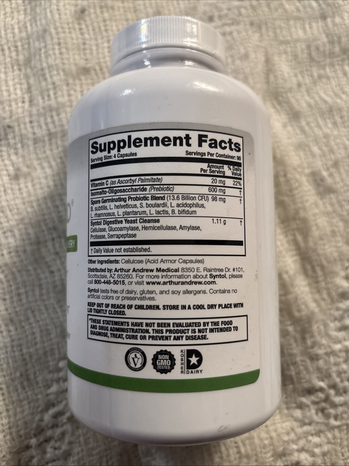 Arthur Andrew Medical Syntol 3-in-1 Probiotic 13.6B CFU Prebiotic Enzyme 360 Cap