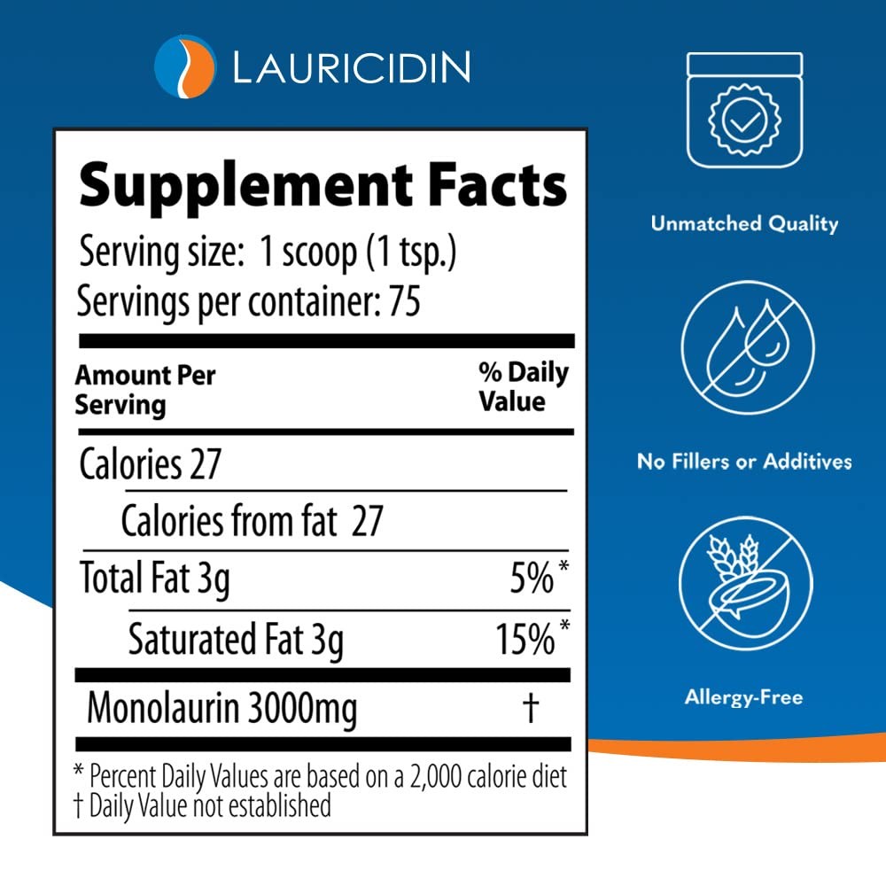 Lauricidin The Original Monolaurin Supplement 3000mg per Serving 227g Jar Immune