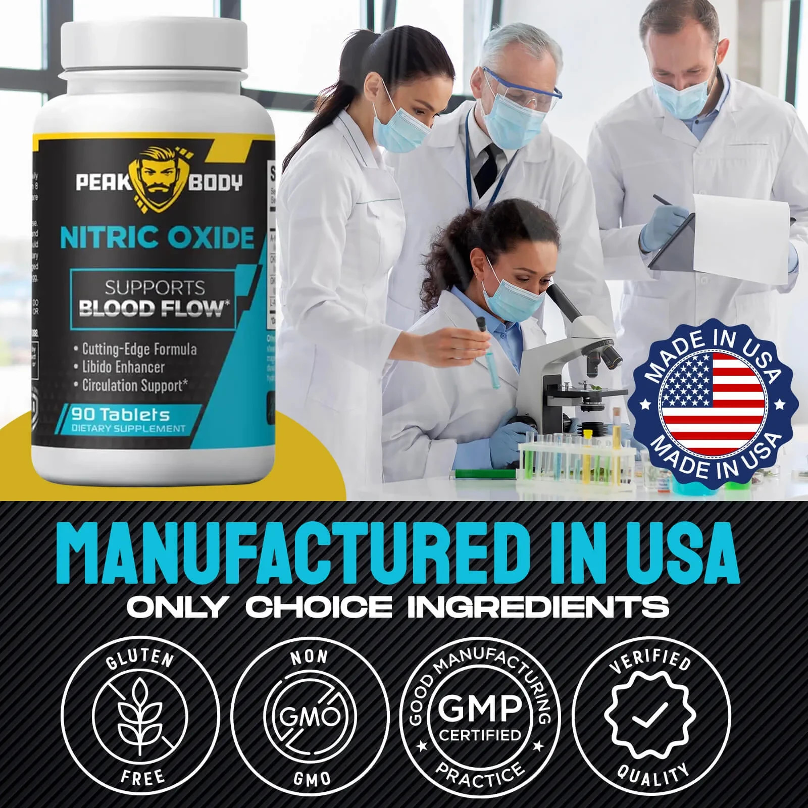 PeakBody Nitric Oxide 90 Tablets – Max Strength Blood Flow & Libido Support