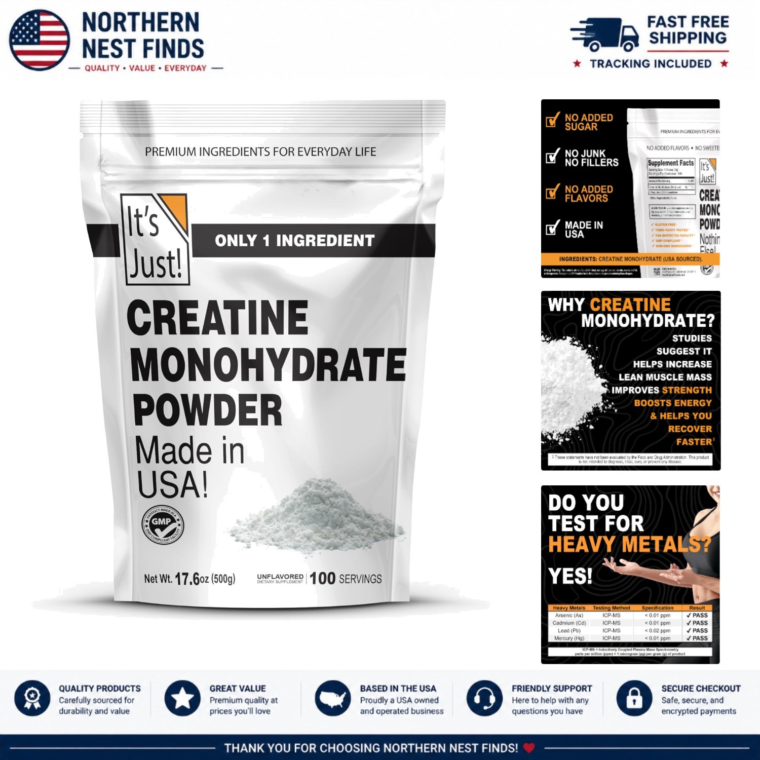 High-Quality Creatine Monohydrate Powder – 500g, 100 Servings, Scoop Included