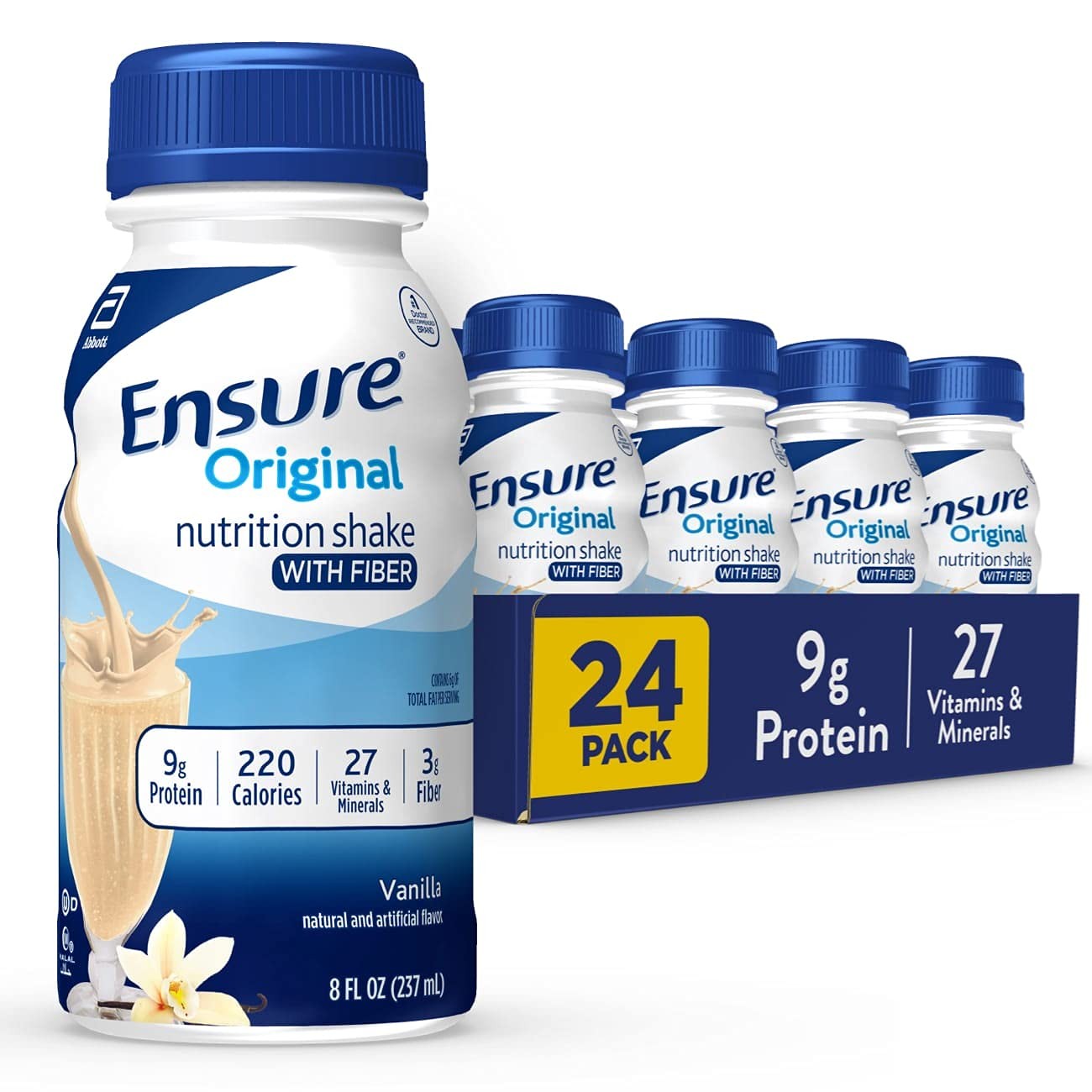 Ensure Original Vanilla Nutrition Shake w/ Fiber, Gluten-Free Meal Replacmnt 24P