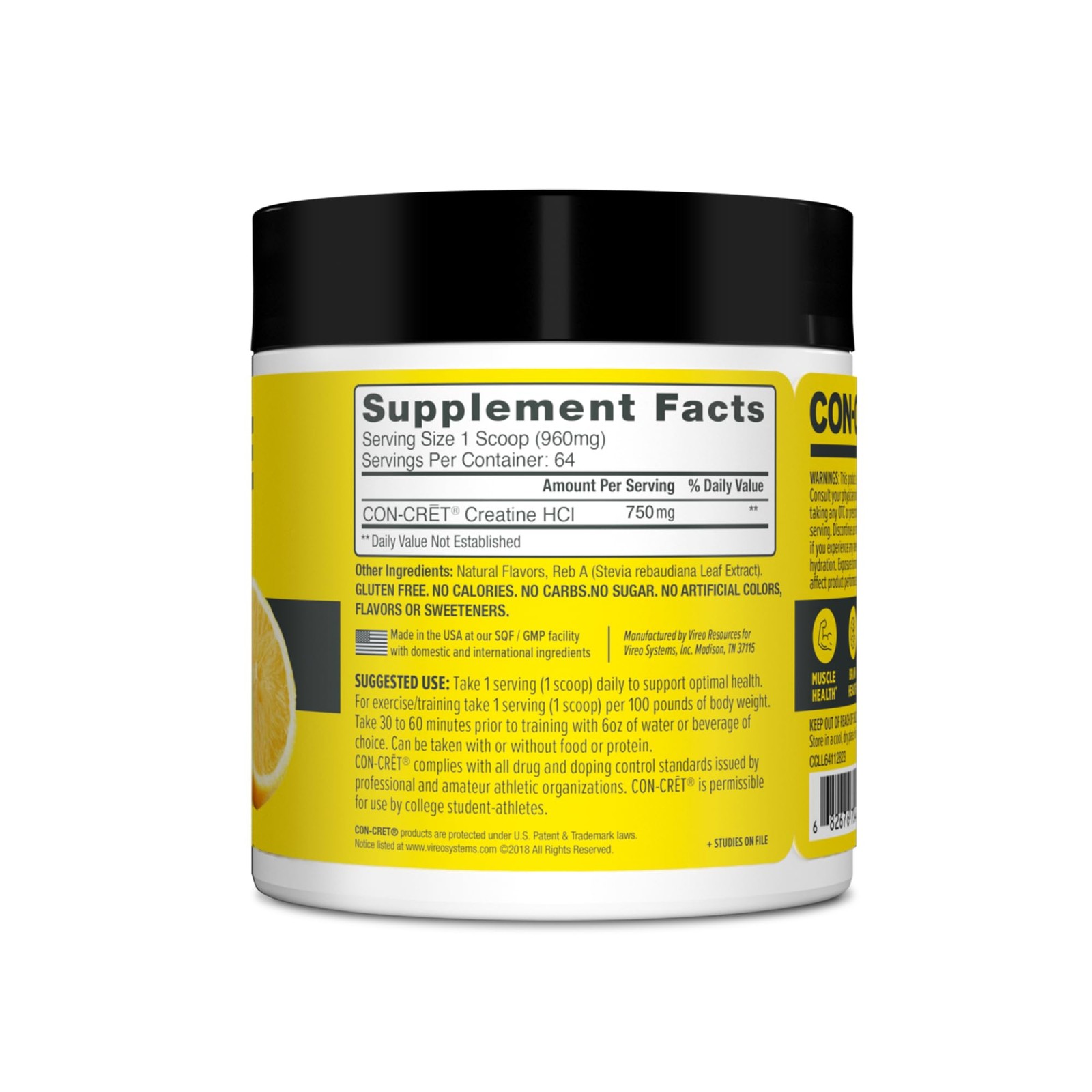 CON-CRET Creatine HCl Powder | Muscle, Cognitive, 64 Servings, No Color