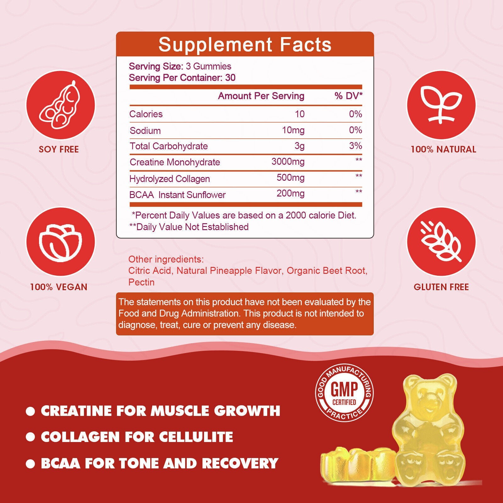 Creatine Monohydrate Gummies – Increase Strength and Build Muscle 60-180 Gummies