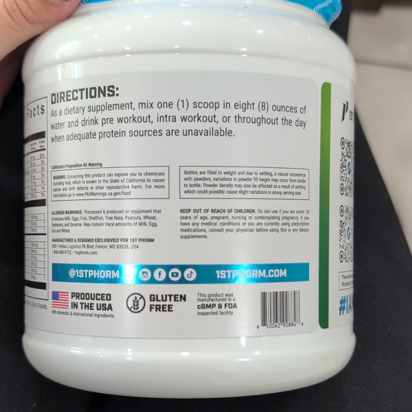1st Phorm EAA Essential Amino Acids Powder Sour Green Apple 1.57 lb 07/27