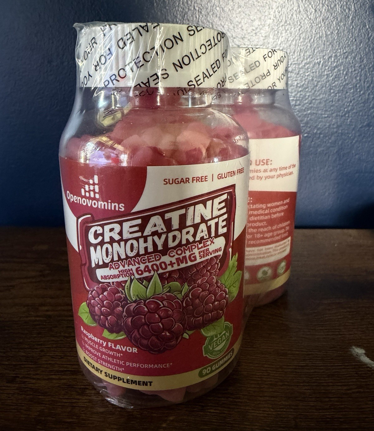 Openovomins Creatine Monohydrate Raspberry Gummies 90 Ct 2-Pack B12 Taurine