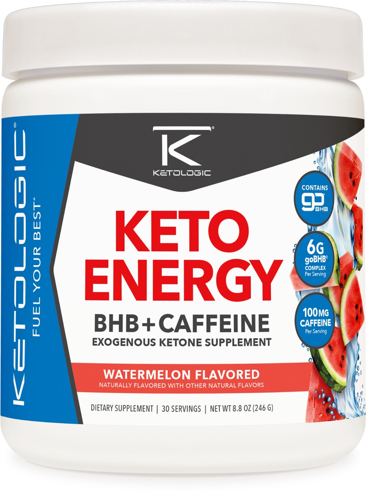 Ketologic KetoEnergy (Watermelon) BHB + CAFFEINE Exogenous Supplement (30 serv)