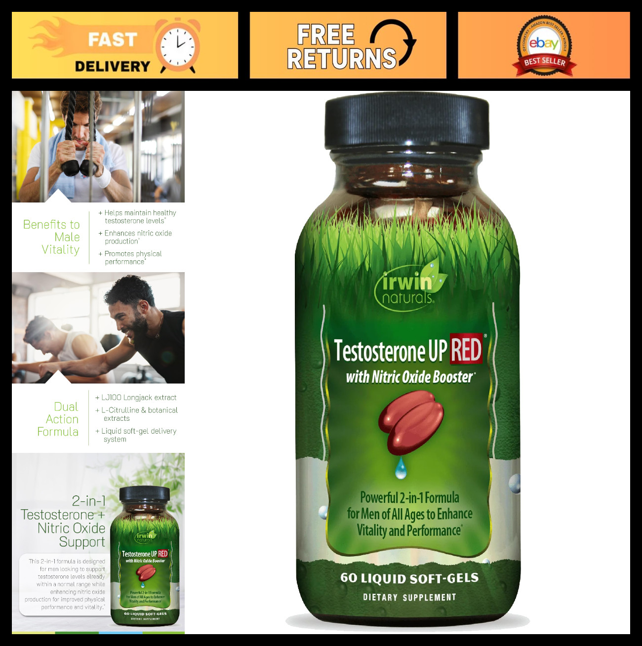 Testosterone Booster with Nitric Oxide | Male Vitality & Performance | 60 Soft-G