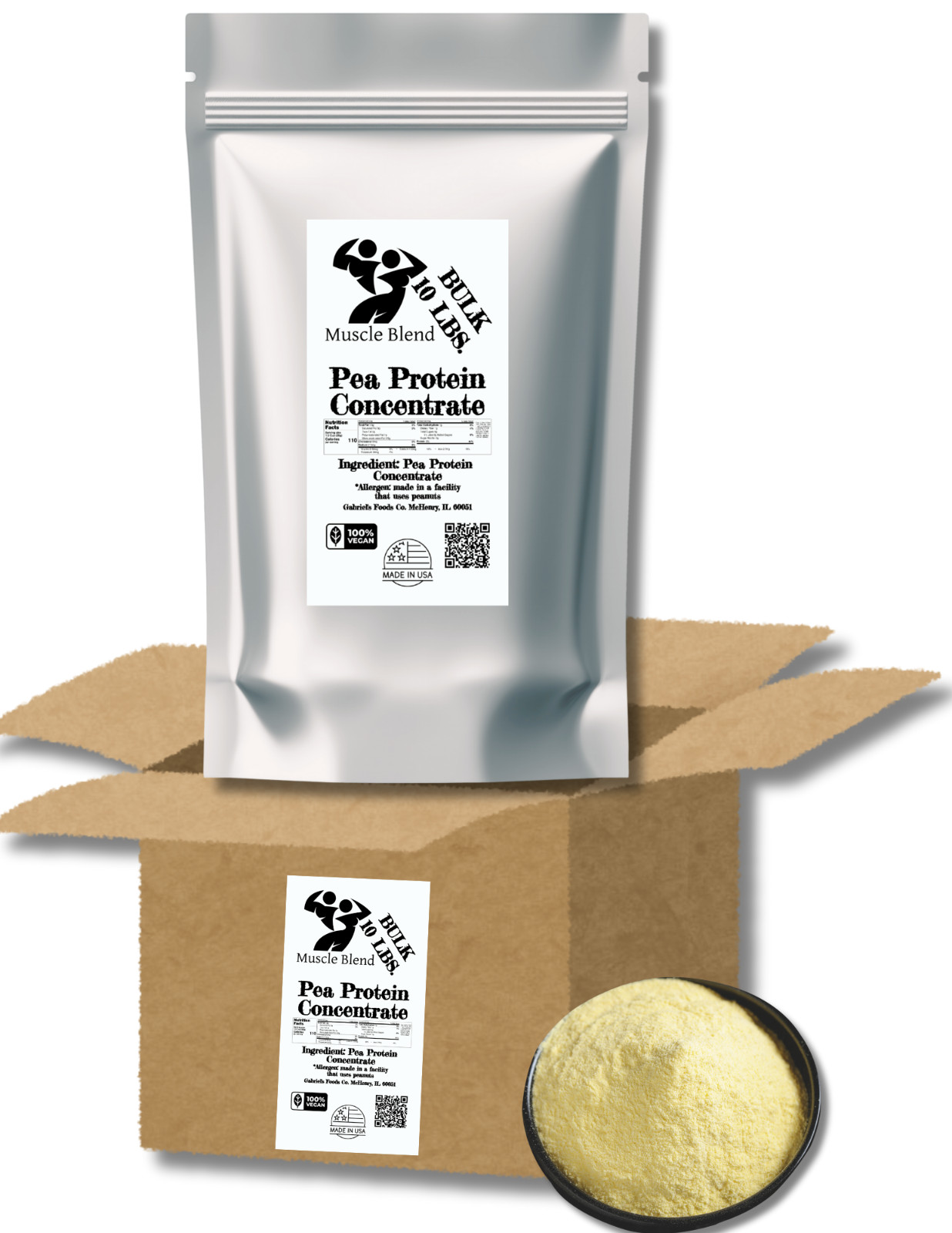 Bulk Pea Protein Concentrate Unflavored, 10 Lbs, USA, Pure Non-GMO, Muscle Blend