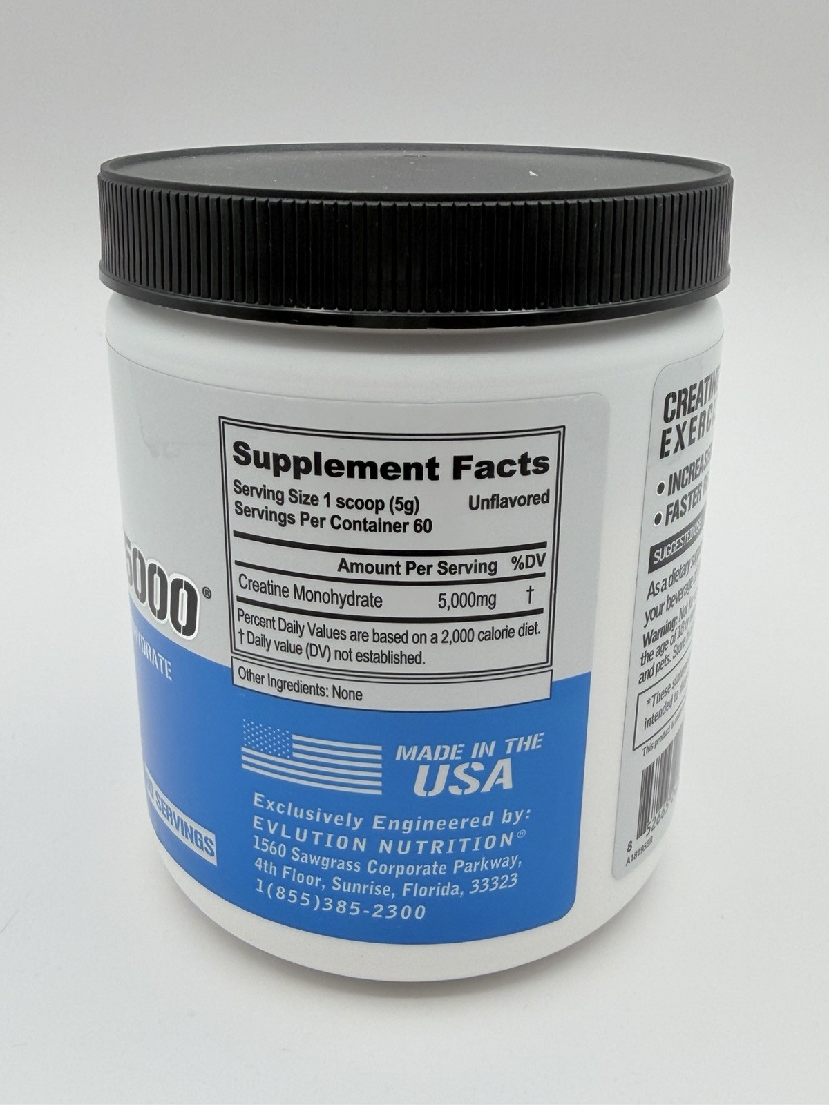 EVLUTION Nutrition Creatine5000 Creatine Monohydrate 60 Servings Unflavored