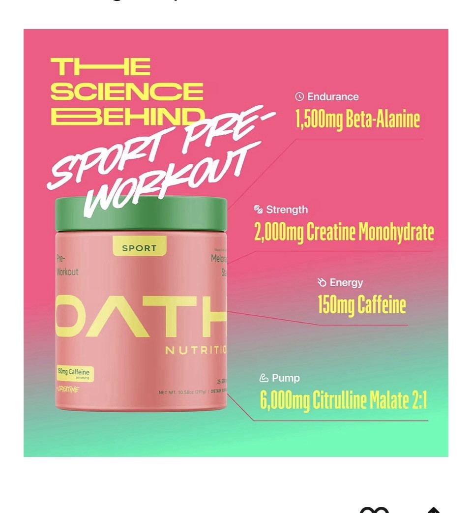 Oath Nutrition Pre-Workout Sport Melonade Stand 25 servings Best by:11/12/26