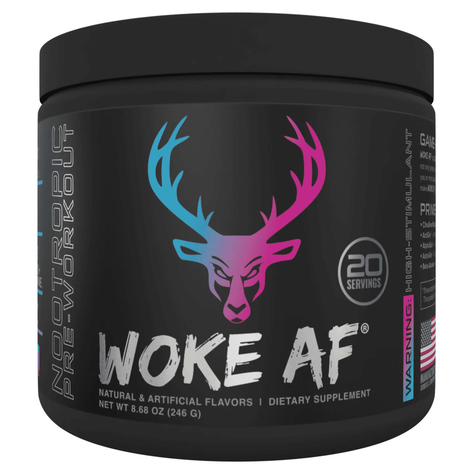 Bucked Up Woke AF Pre-Workout Powder, Increased Energy, Miami, 333mg Caffeine