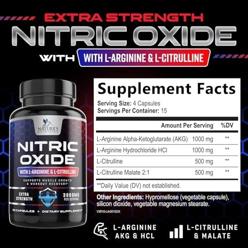 Nitric Oxide Booster Extra Strength 3000mg – L Arginine 3X Strength Nitric Oxide