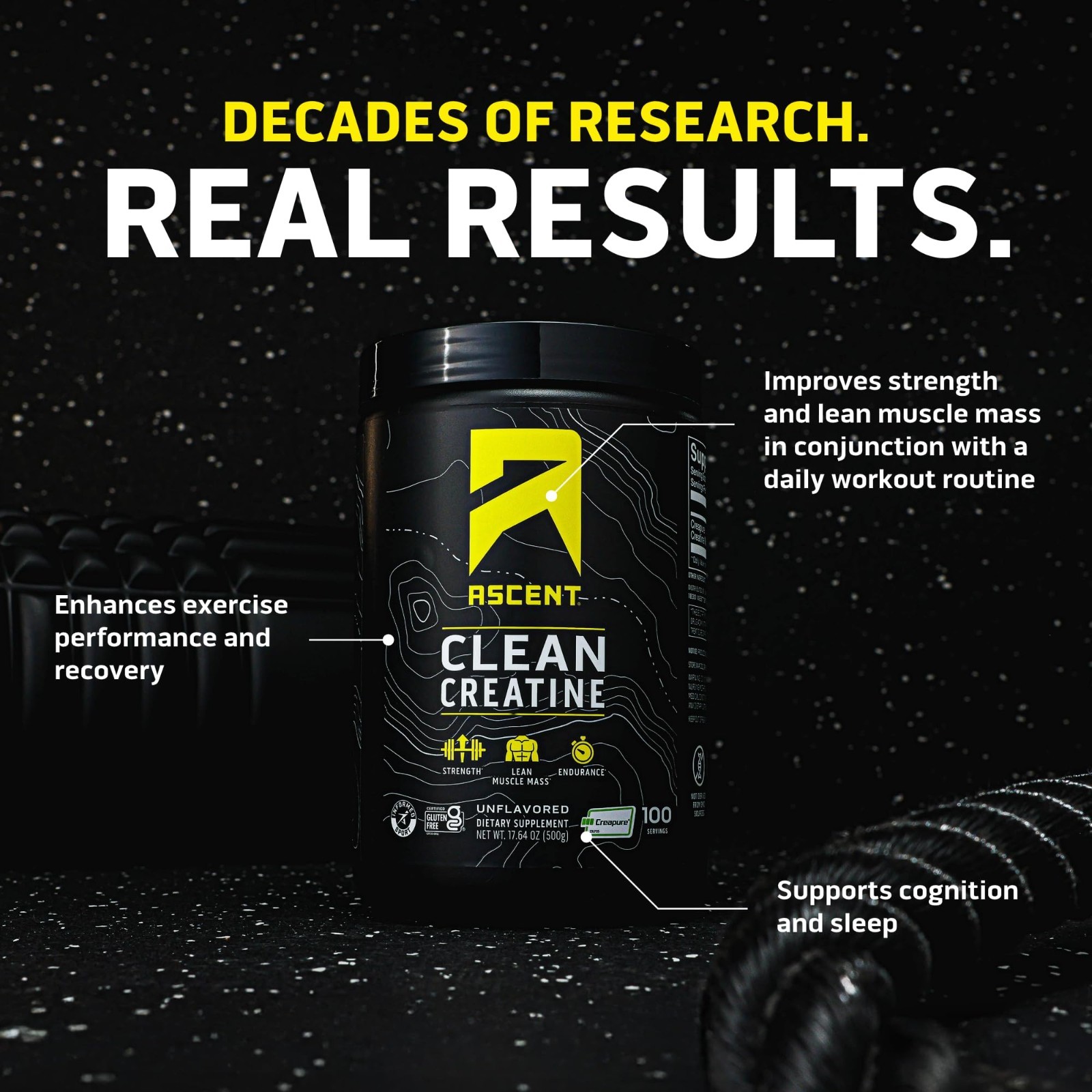 Pure Creatine Monohydrate Powder, Unflavored, 100 Servings, Muscle Growth, Energ