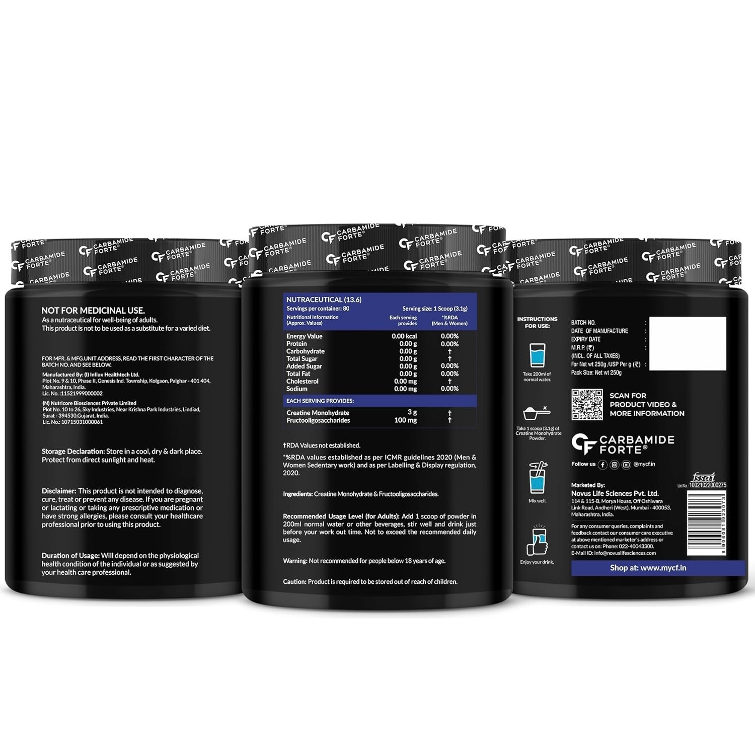 Carbamide Forte Micronized Creatine Monohydrate Powder – Unflavoured 250g