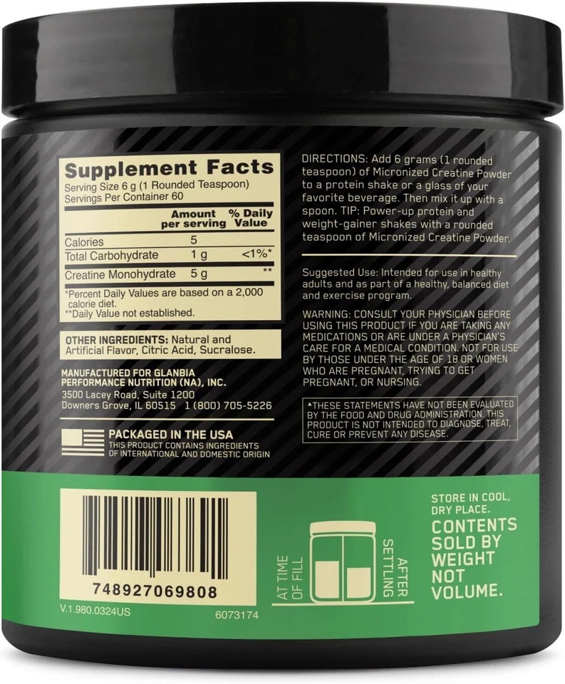 2X Optimum Nutrition Micronized Creatine Powder BlueBerry Lemonade 12.69 oz