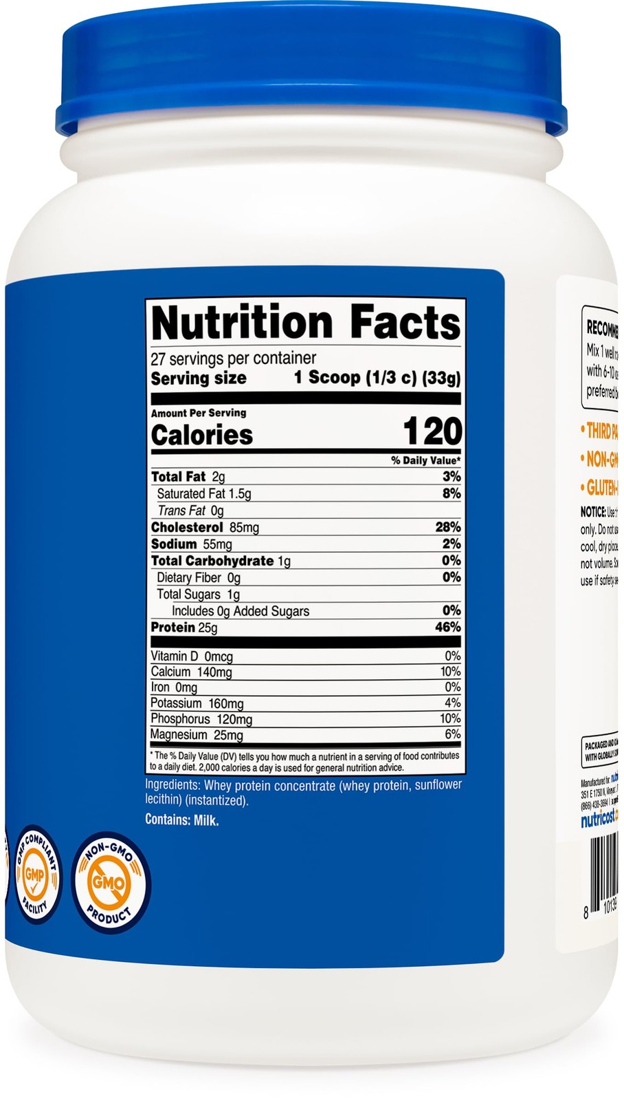 Nutricost Whey Protein Concentrate Unflavored 2LBS Gluten Free & NonGMO