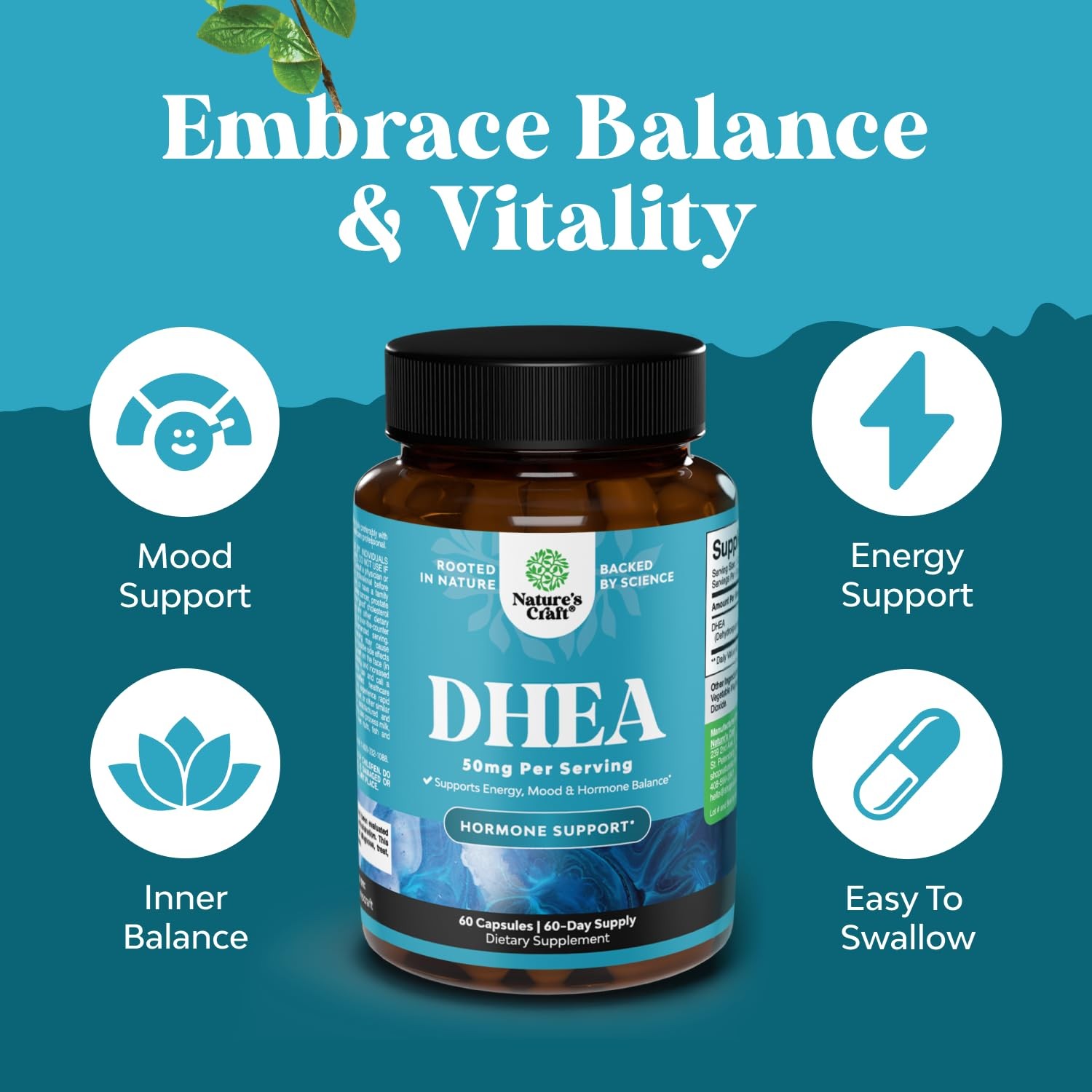 DHEA Supplement for Women & Men – Pure DHEA 50mg for Hormone Balance, Improves M