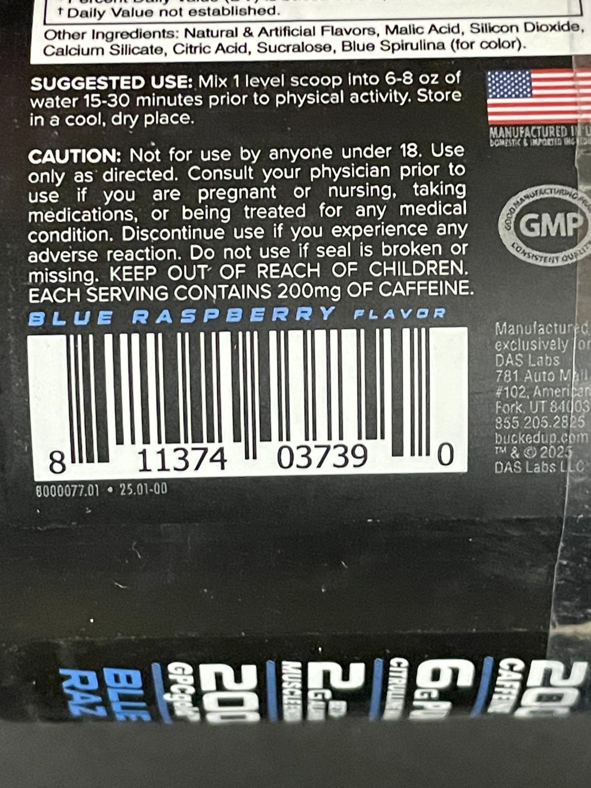 Bucked Up Pre-Workout BLUE RAZ Exp 5/2027 20 Servings