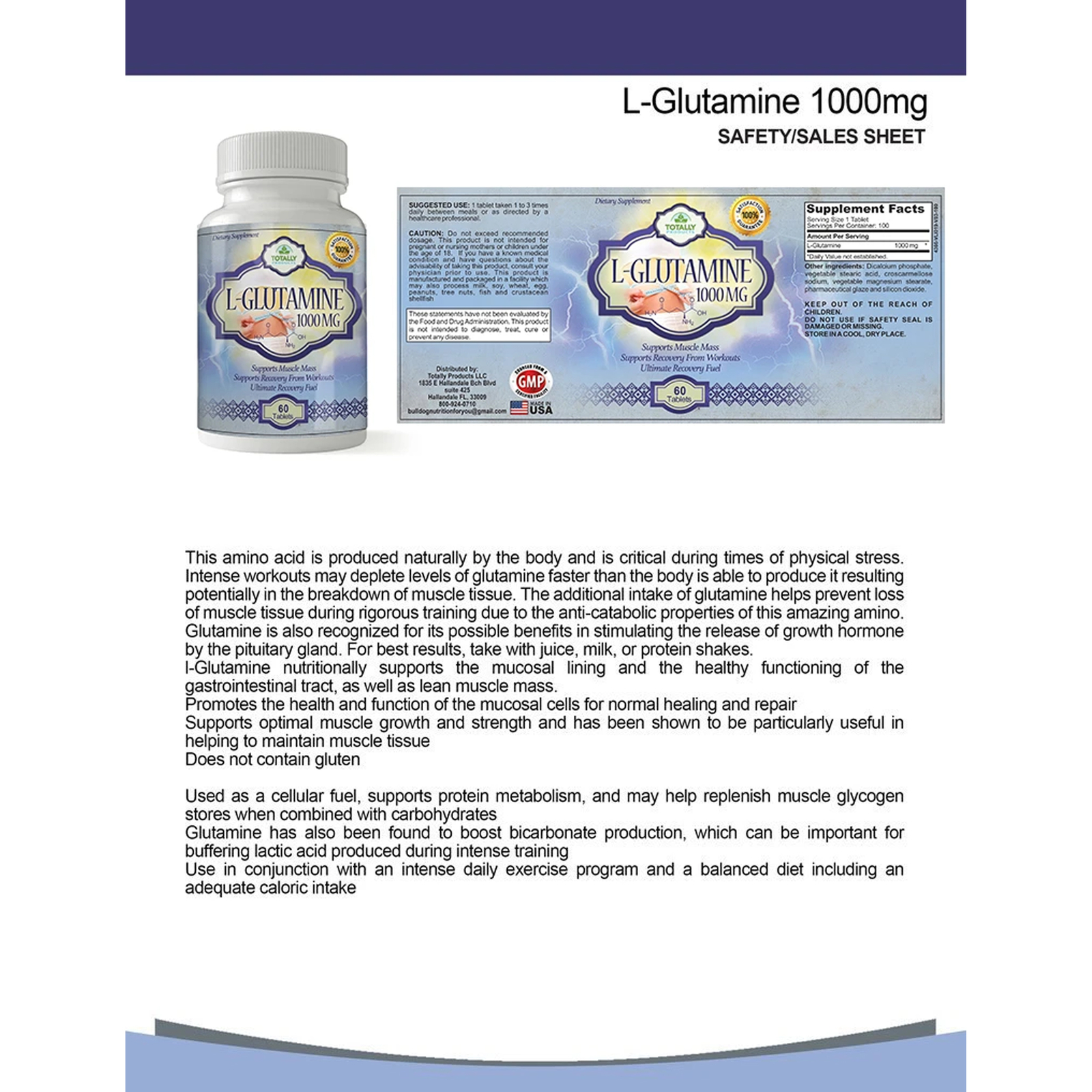 100% Pure L-Glutamine 1000mg Muscle Growth & L-Carnitine Lean Mass Caps Combo