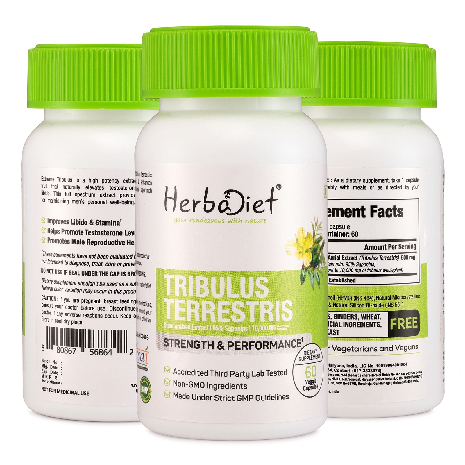 Tribulus Terrestris 95% Saponins Capsules for Muscle & Testosterone Boost