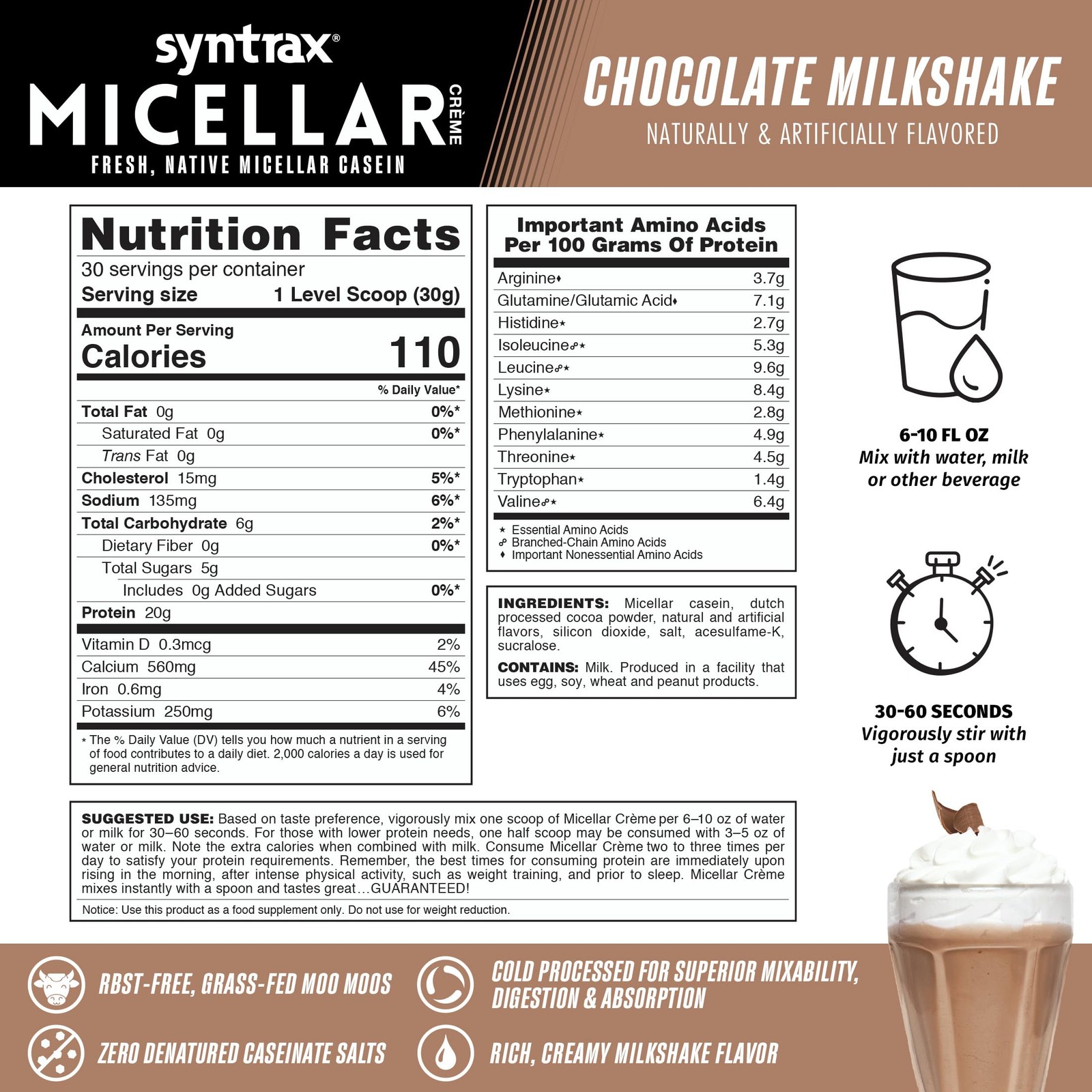 Syntrax Nutrition Micellar Creme Fresh Native Micellar Casein Chocolate