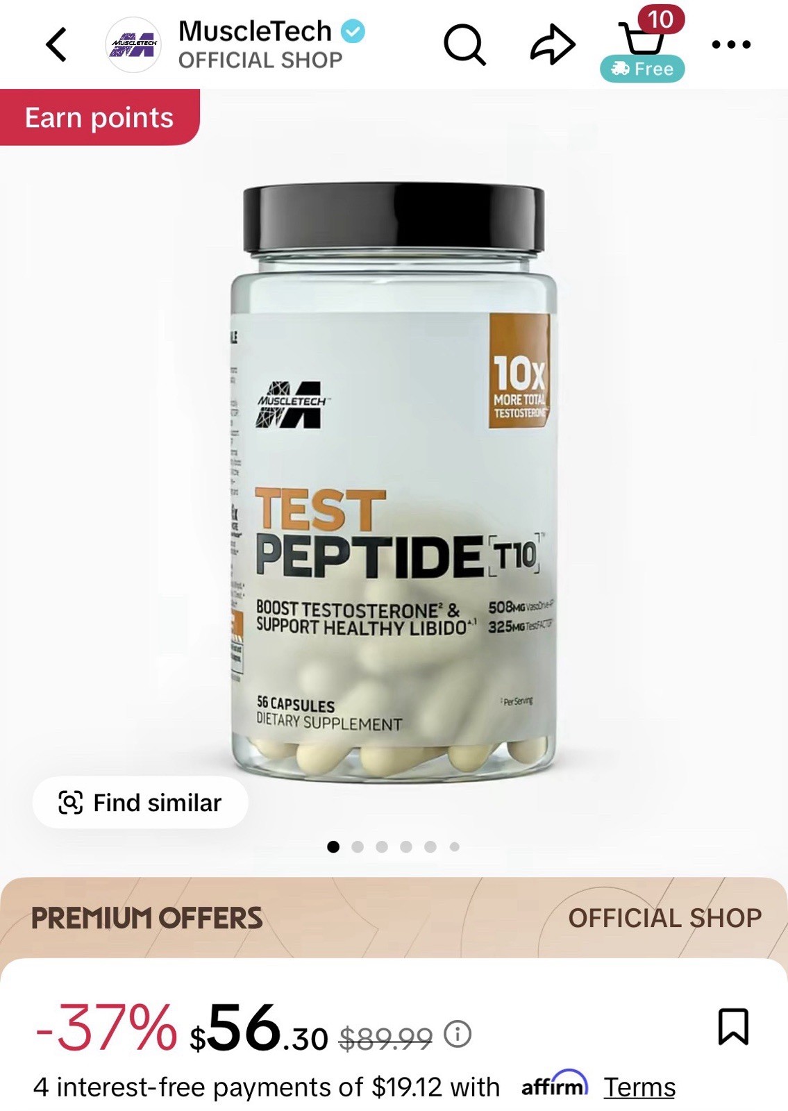 MuscleTech Test Peptide T10, Libido And Testosterone, 56 Capsules
