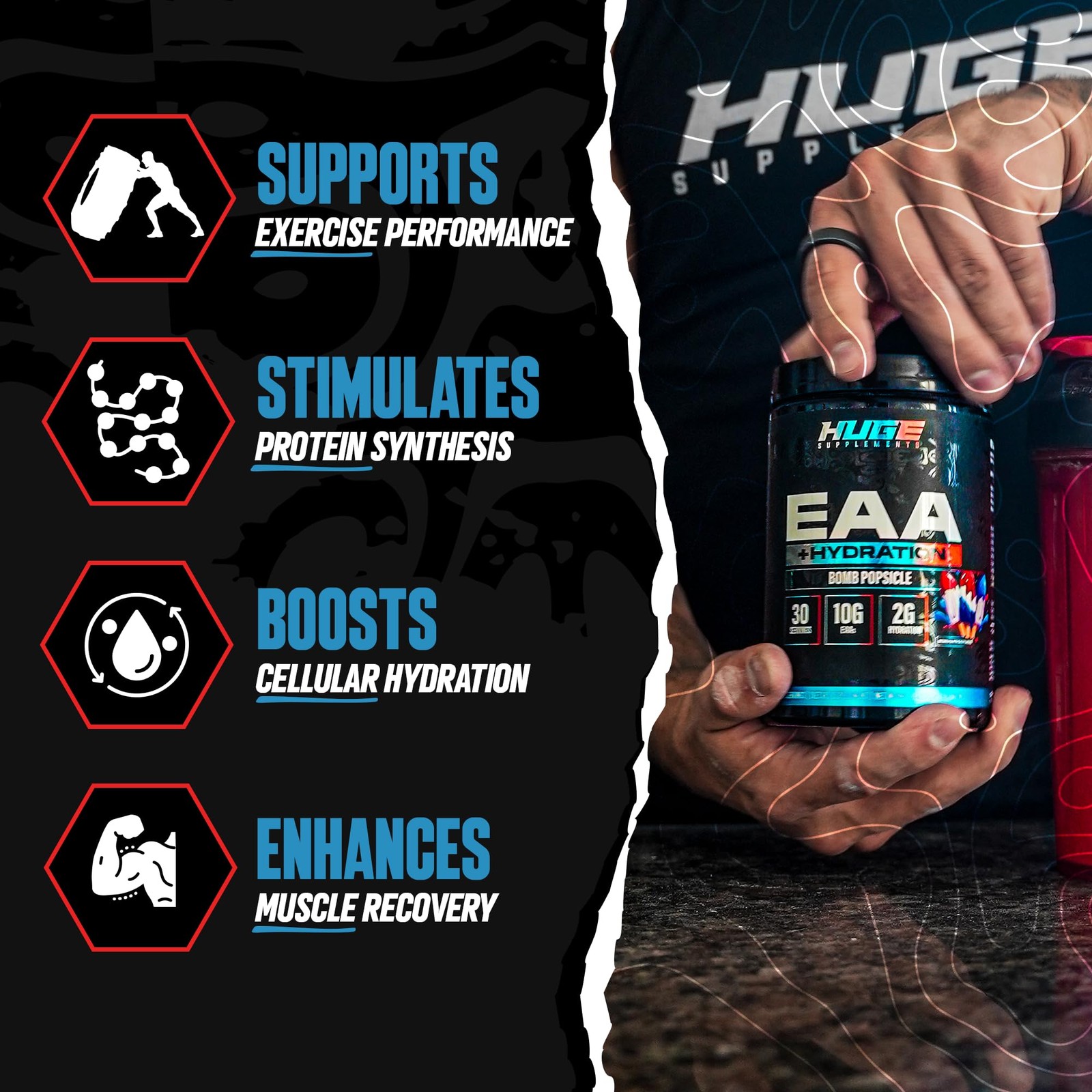 Huge EAA + Hydration, Essential Amino Acids Powder, EAAs & BCAAs, Intra & Pos…