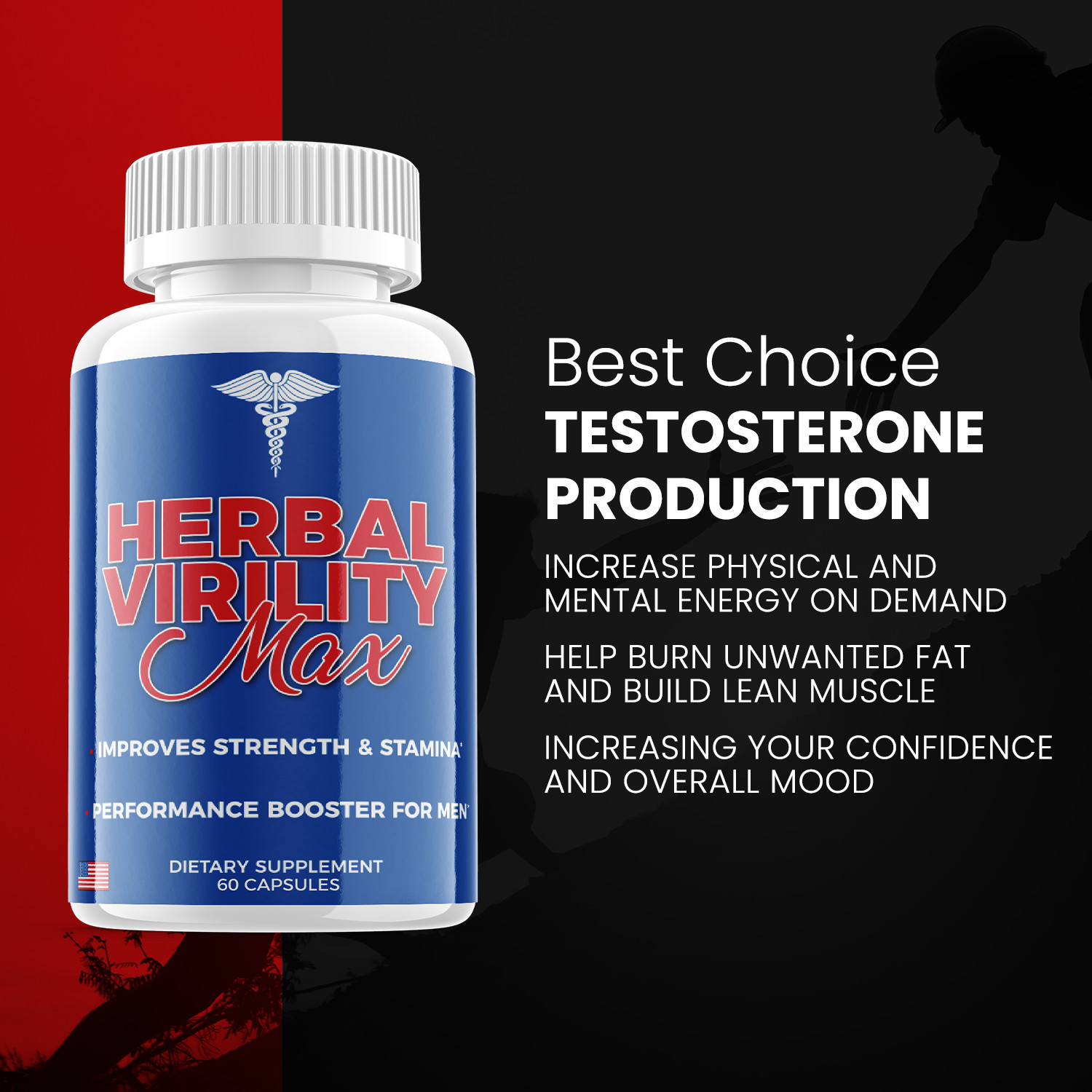 (3 Pack) Herbal Virility Max Men Pills for Male Support & Energy (180 Capsules)