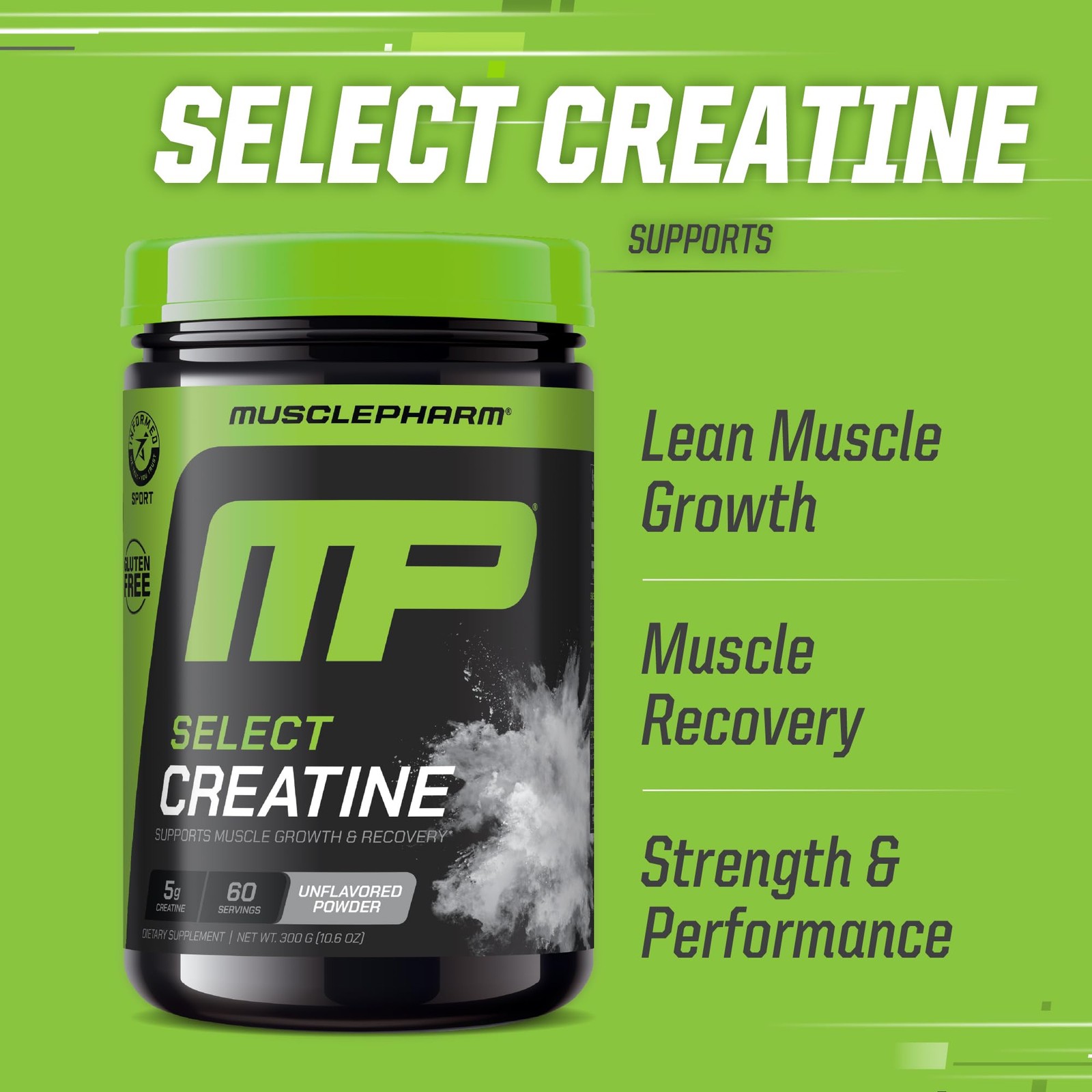 MusclePharm Creatine Monohydrate Powder Unflavored – 60 Servings