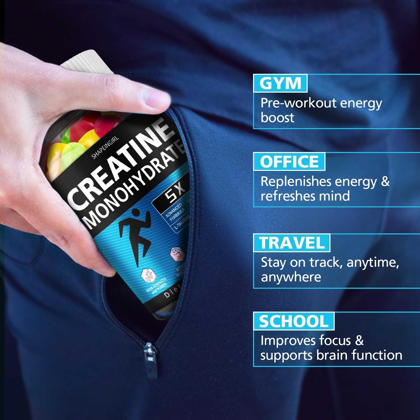 SHAPEINGIRL Creatine Monohydrate Gummies for Men & Women Low Sugar Chewable …