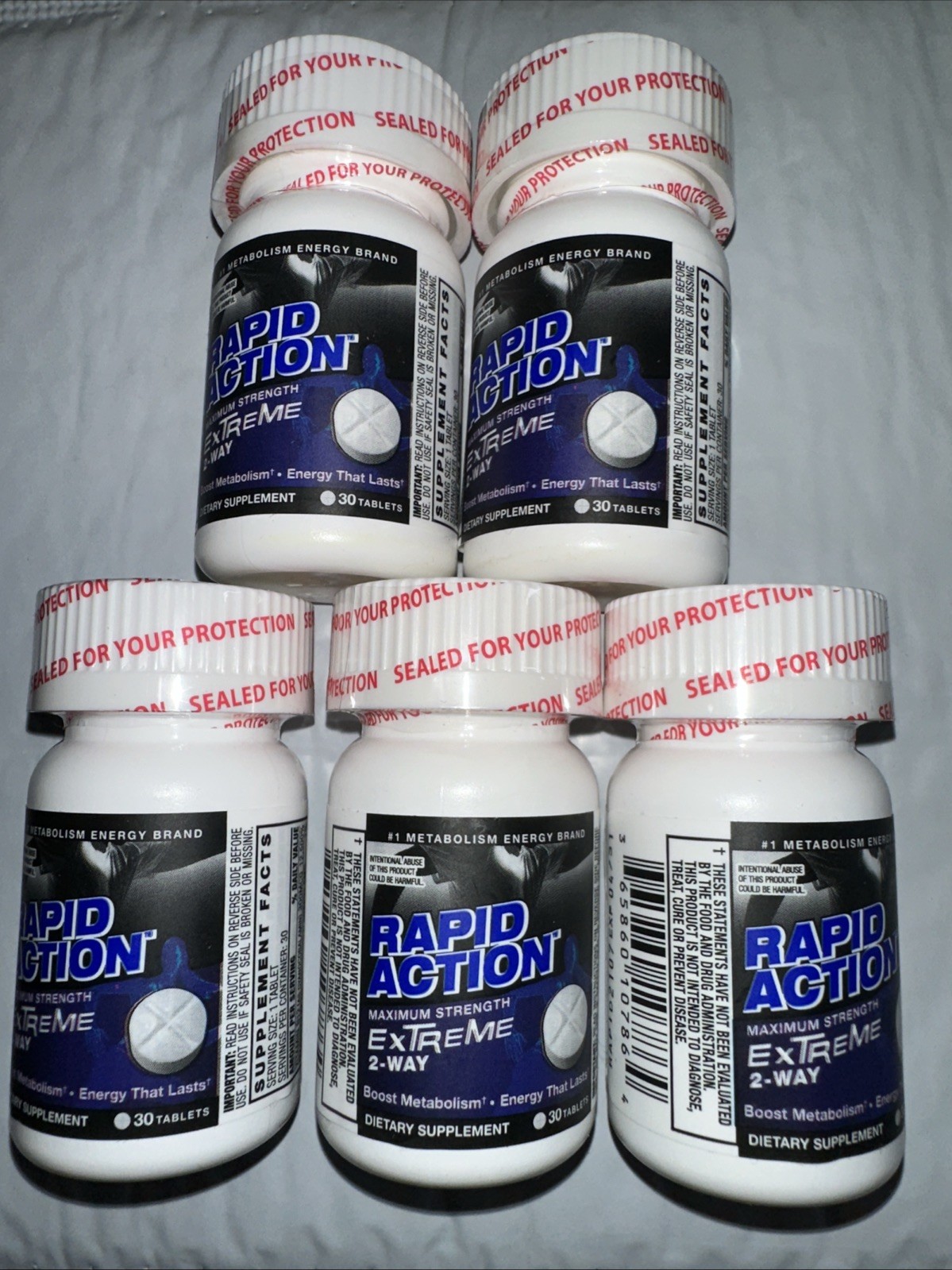 Rapid Action Extreme 2 Way Energy Boost 5 SEALED 30ct Bottles 150 Tab Exp 4/31