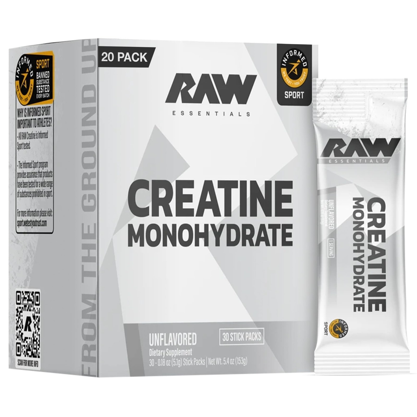 Micronized Creatine Monohydrate Stick Packs – Unflavored, 5g for Muscle Strength