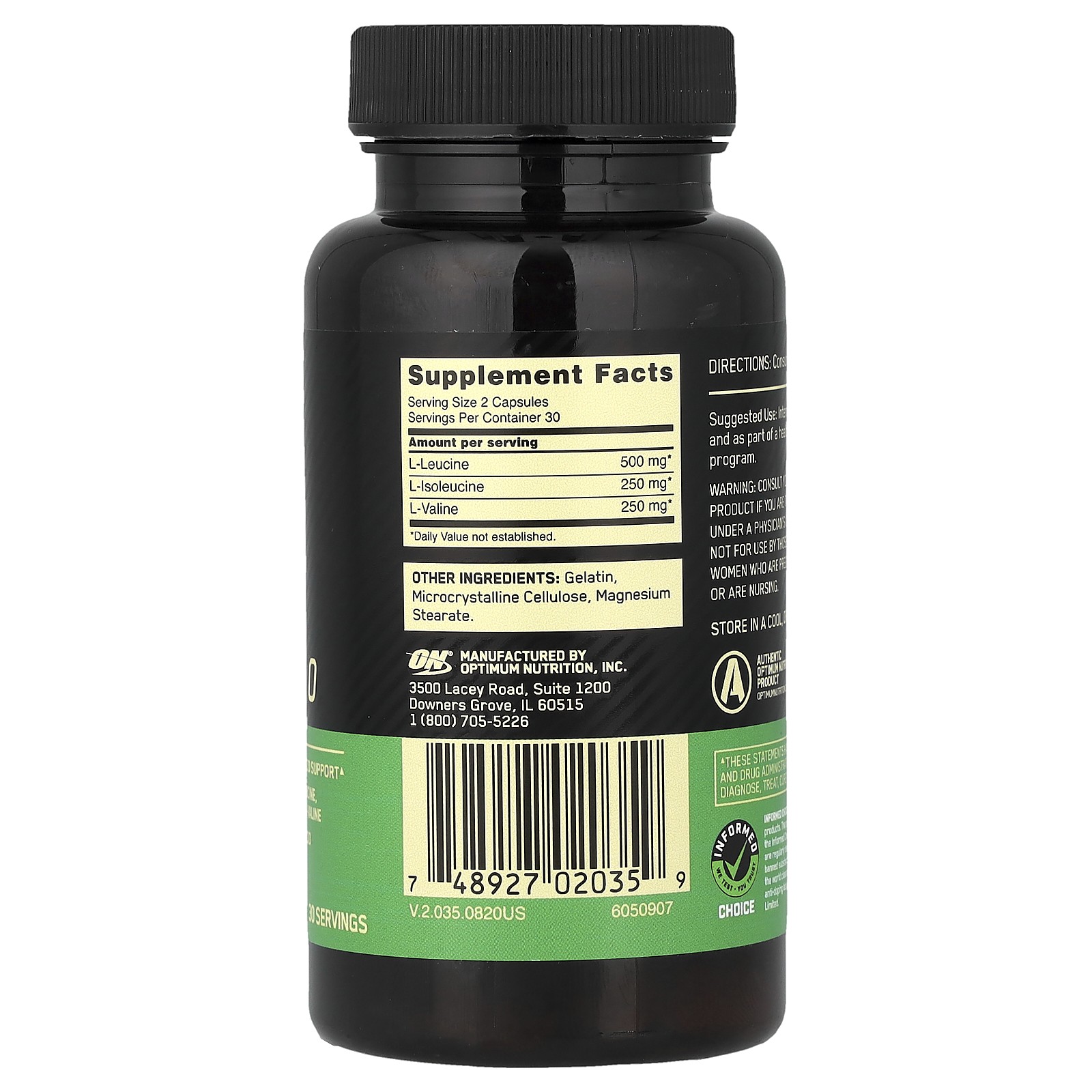 BCAA 1000, 1,000 mg, 60 Capsules (500 mg per Capsule)