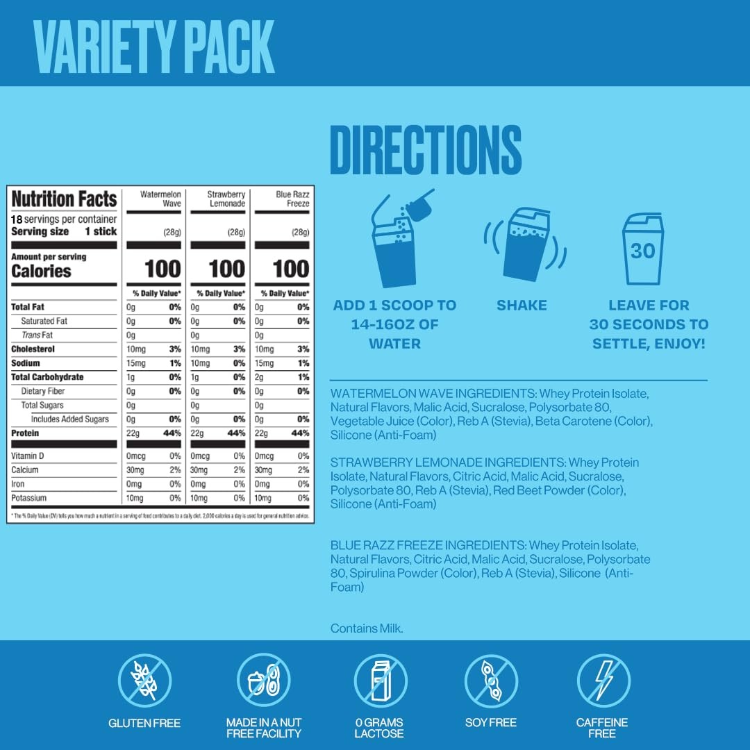 Protein Powder Sample, 18-Count Stick Packs, Zero Sugar, Lactose-Free, Allerg…