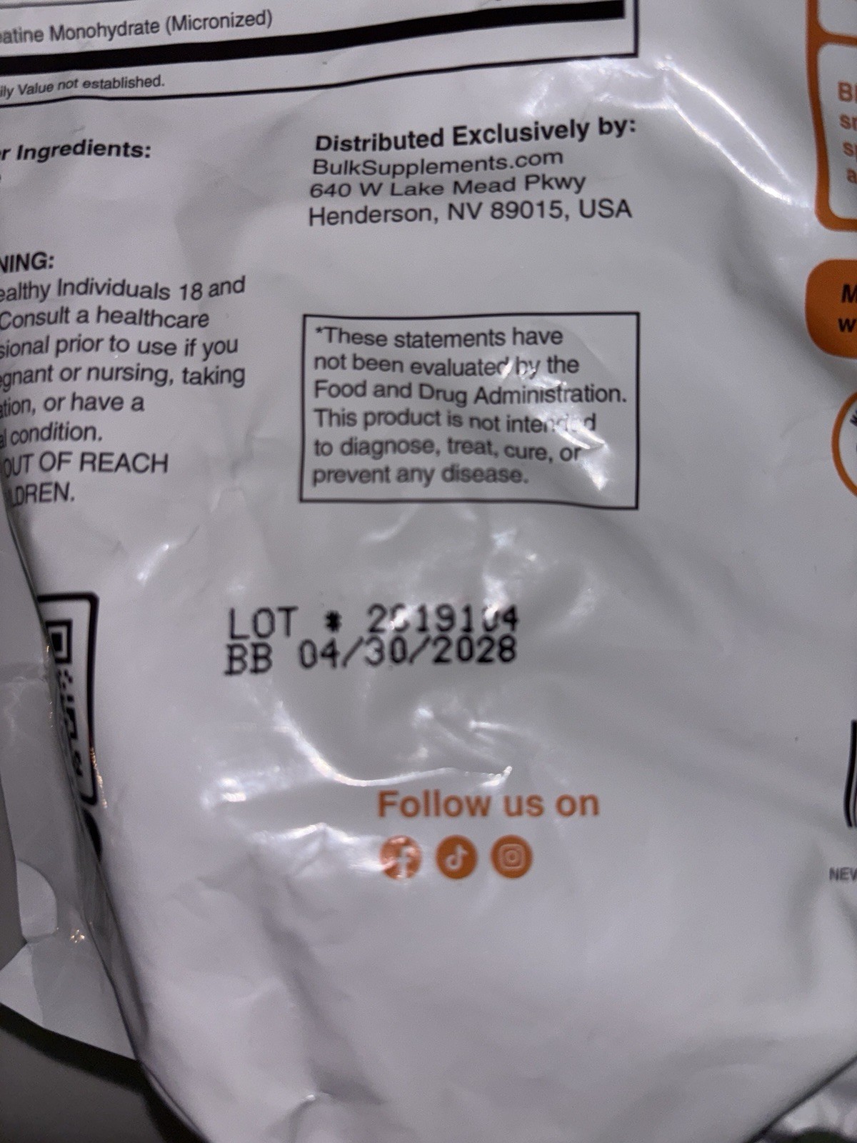 *NEW* Bulk Supplements – 200 Serving Creatine Monohydrate (BB: 4/2028)