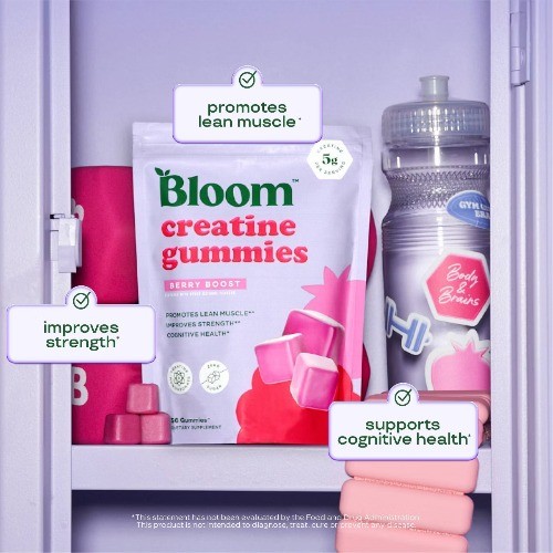BLOOM NUTRITION Creatine Monohydrate Gummies – Berry Boost – 36ct/12 Servings