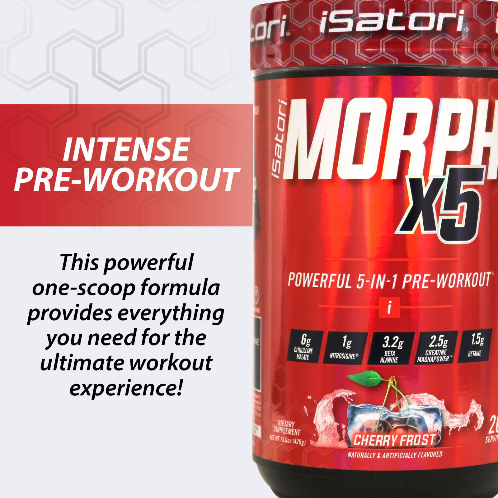MORPH X5 Intense Pre Workout- Fully Loaded for Performance- Cherry Frost 20 Ser
