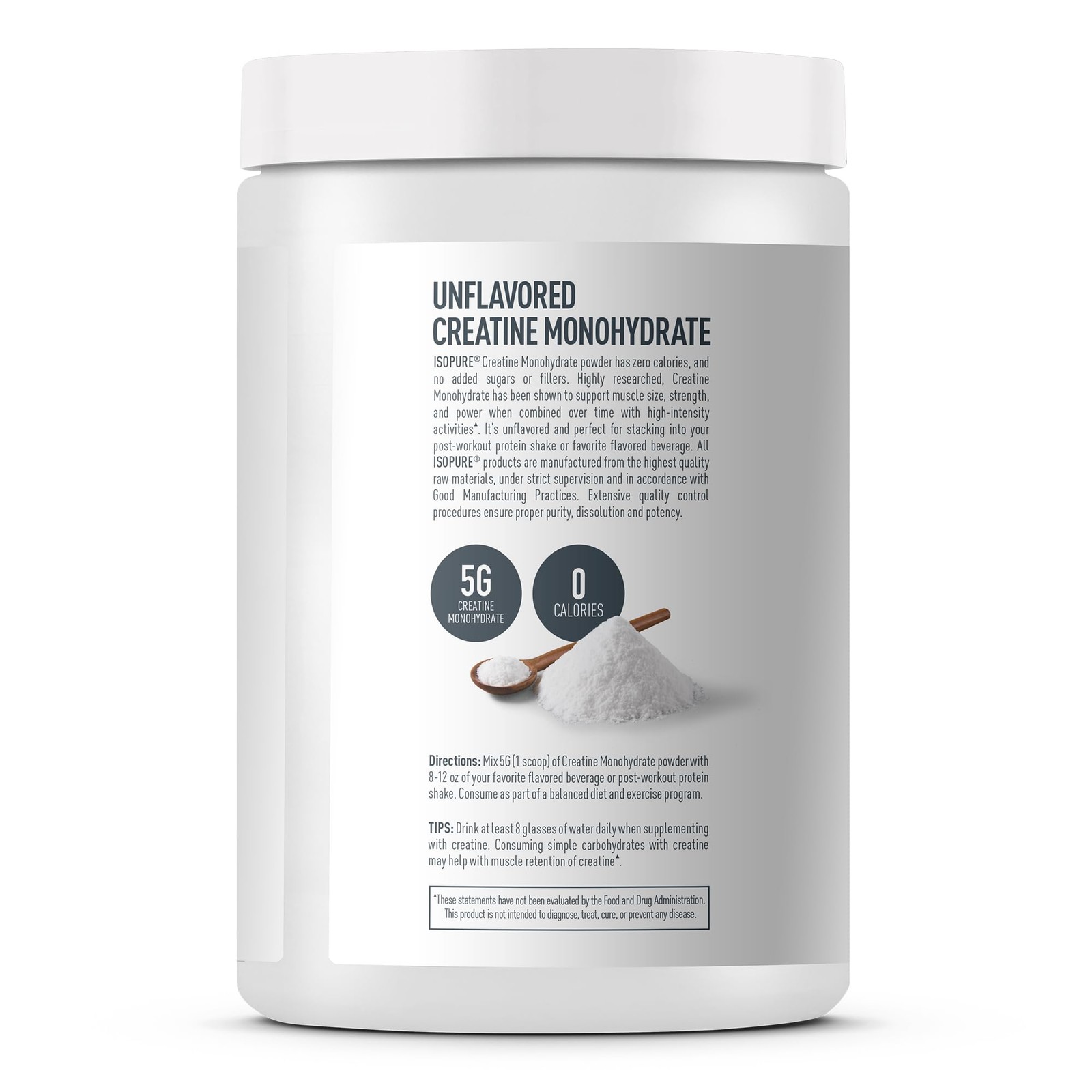 Isopure 100% Pure Creatine Monohydrate Powder, 1.1 Pound (Pack of 1), White