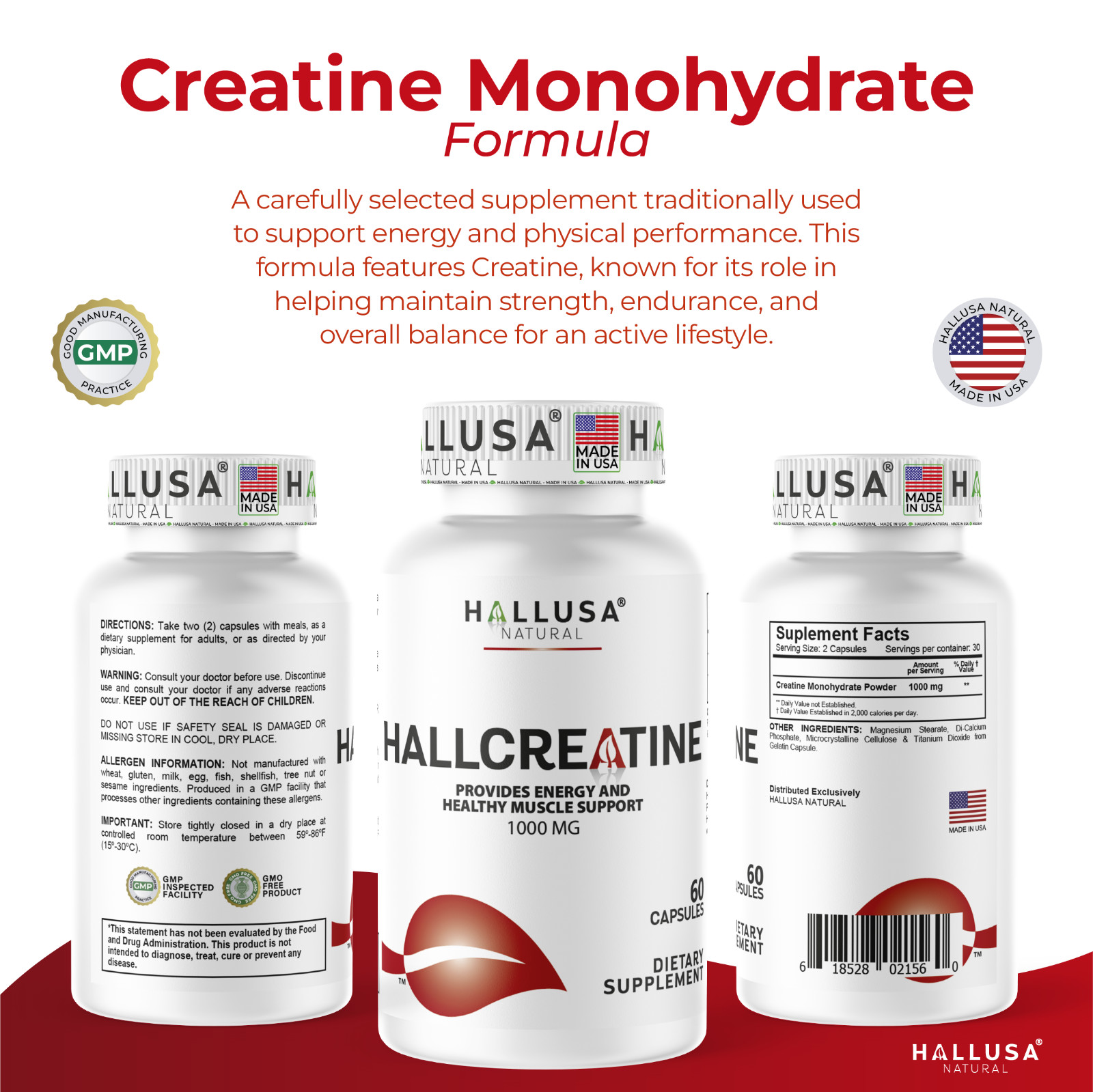 CREATINE Monohydrate – Muscle Growth – Strength, Performance & Recovery – 60 Cap