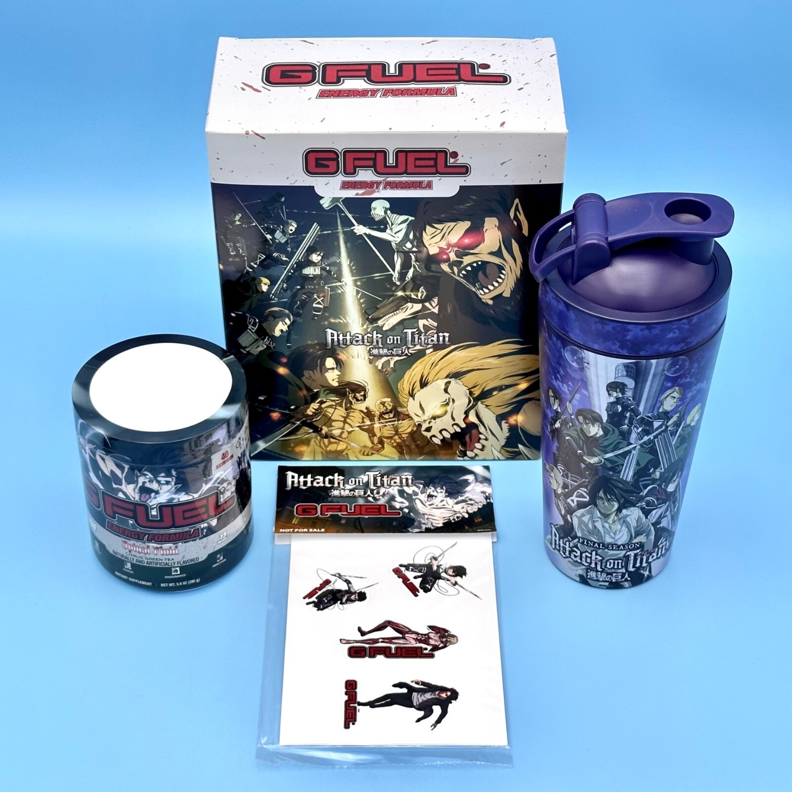 G Fuel Attack on Titan! Spinal Fluid Collector’s Box Metal Shaker Cup + Stickers